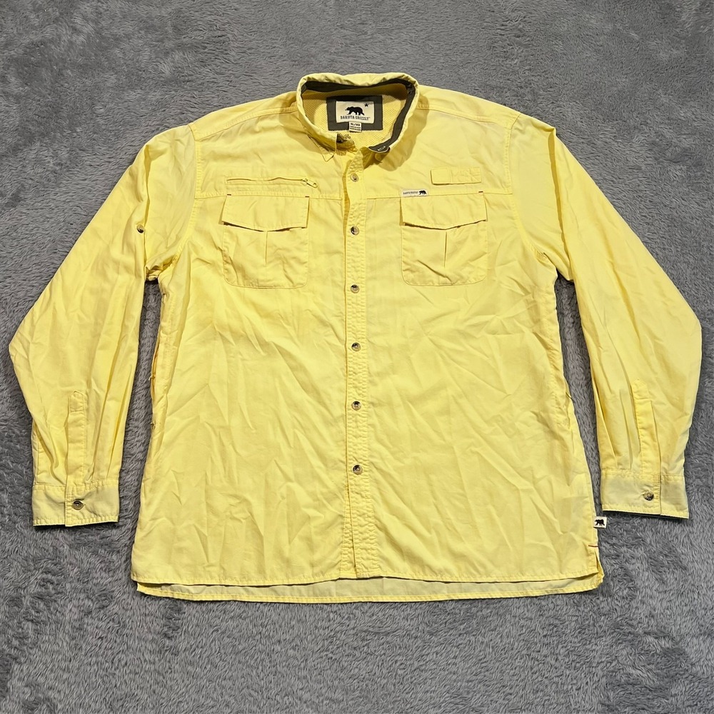 Dakota Grizzly Fishing Shirt Button Up‎ Yellow Roll Tab Long Sleeve Men's XL